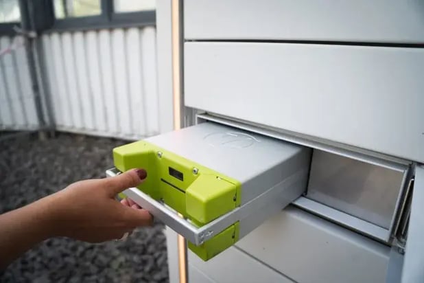 A solar battery being stored to show the different places it can go.